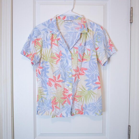 Pastel Tropical Shirt Cathy Daniels Resortwear Dadcore Blouse | Light Spring - Picture 1 of 8